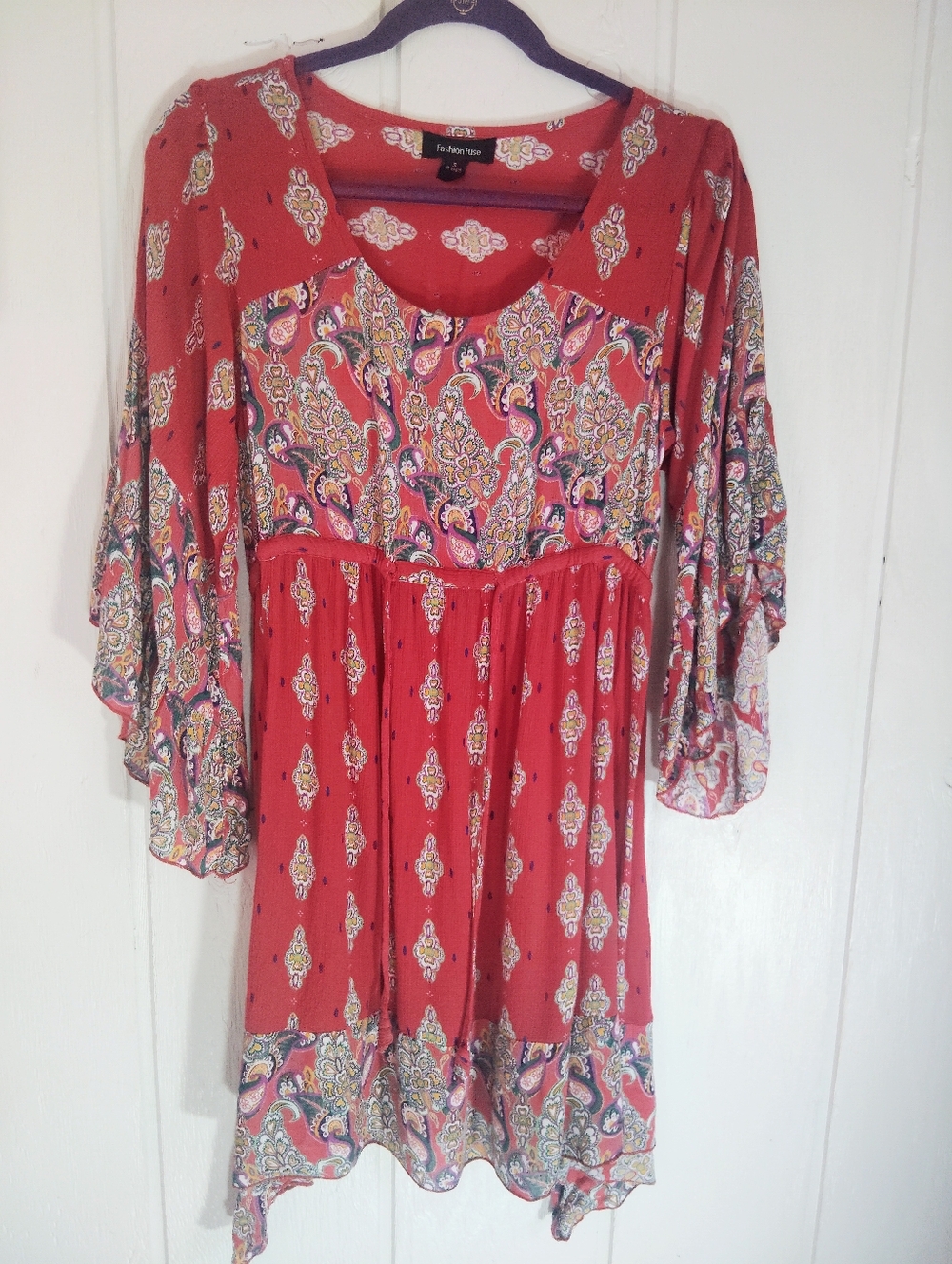Fashion Fuse, Boho Midi Dress W/ Flutter Sleeves. Size S